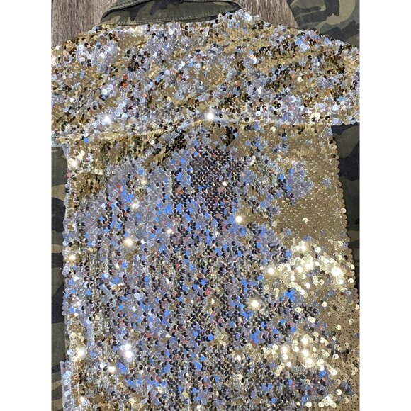 NEW L&B Lucky & Blessed Jacket Denim Sequin camouflage Womens S - Picture 8 of 9
